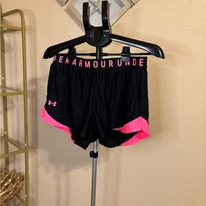 Under Armour HeatGear Running Shorts Black Pink Logo Waistband‎ Women’s M